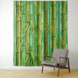 Tapete De Parede Bosque de Bambu Matizes de Verdes Quentes e Frios