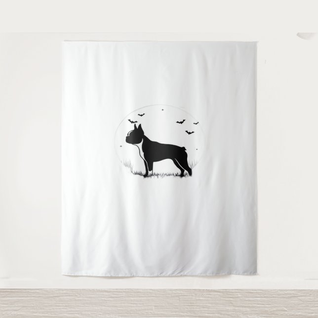 Tapete De Parede Boston Terrier Dog - Halloween Moon Silhouve (Frente)