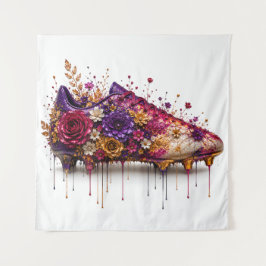 Tapete De Parede Bota de Futebol Floral Vibrante com Dourado e Roxo