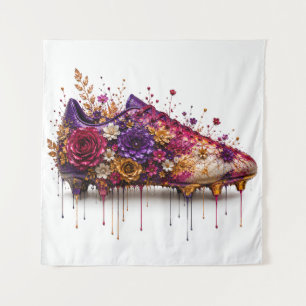 Tapete De Parede Bota de Futebol Floral Vibrante com Dourado e Roxo