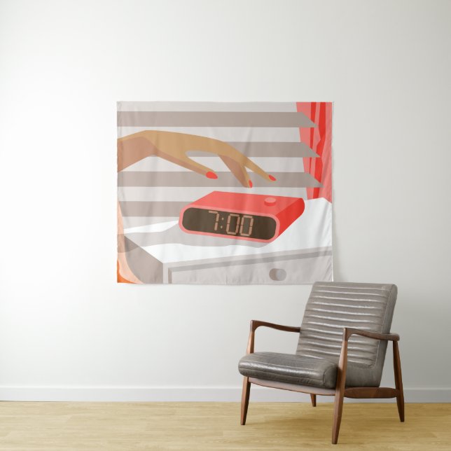Tapete De Parede Botão de snooze do despertador da mão das mulheres (In Situ (Horizontal))