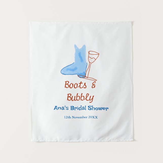 Tapete De Parede Botas & champanhe borbulhante banho de noiva azul (Frente)