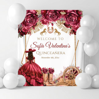 Tapete De Parede Botas de Cowboy Burgundy Gold Charra Quinceanera