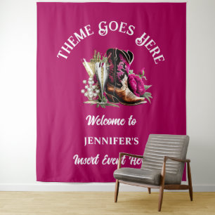 Tapete De Parede Botas de cowgirl ocidentais, magenta peony bubble