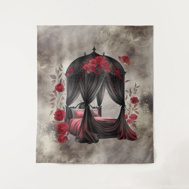 Tapete De Parede Boudoir | Scarf Canopy Old Antique Poster Bed (Frente)