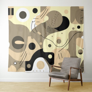 Tapete De Parede Branco bege preto, formas caprichosas design moder