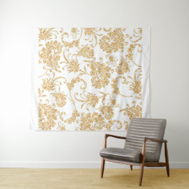 Tapete De Parede Branco Floral Elegante Dourado