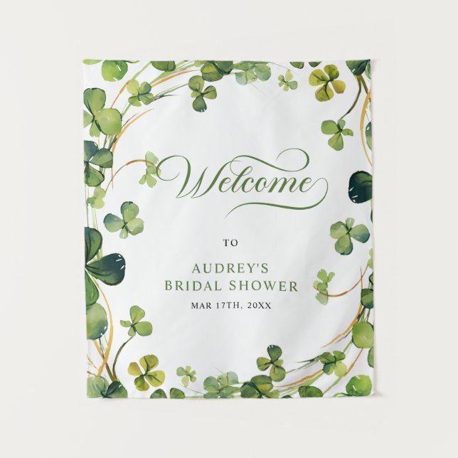 Tapete De Parede Bridal Shower Greenery Shamrock Welcome Sign (Frente)