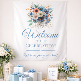Tapete De Parede Bridal Shower Welcome Sign Blue Floral Event Sign
