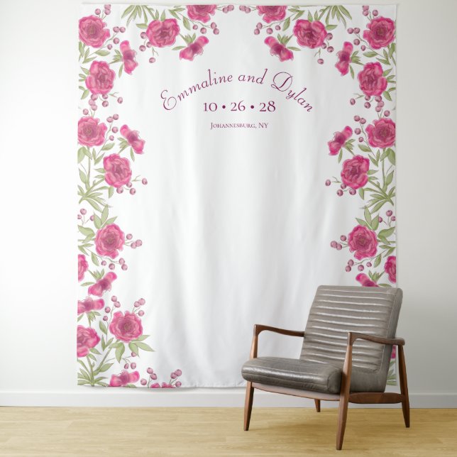 Tapete De Parede Bright Pink Rose Wedding Photo Backdrop (In Situ)