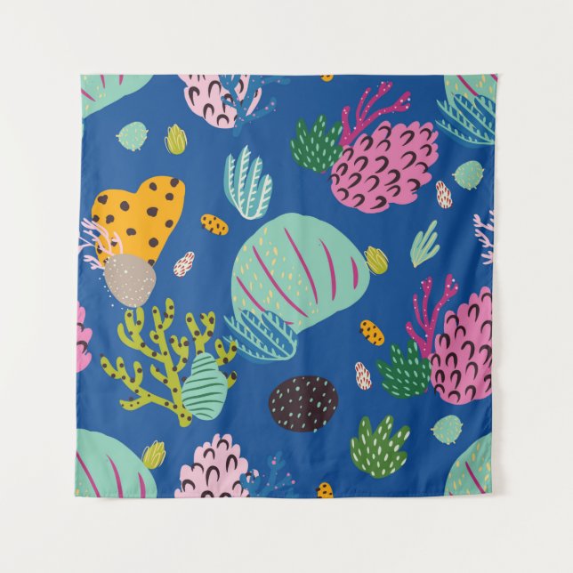 Tapete De Parede Bright underwater seamless pattern with beautiful  (Frente)