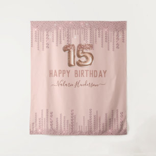 Tapete De Parede Brilho Rosa Diamante Gotas Feliz 15º Aniversário