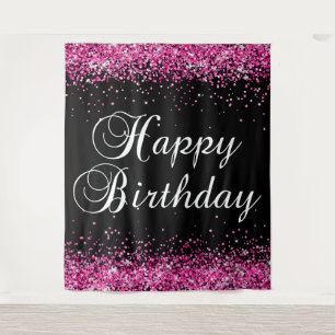 Tapete De Parede Brilho Rosa Quente Preto Feliz Aniversário