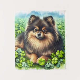 Tapete De Parede Brindle Pomeranian Watercolor Clover Shamrock