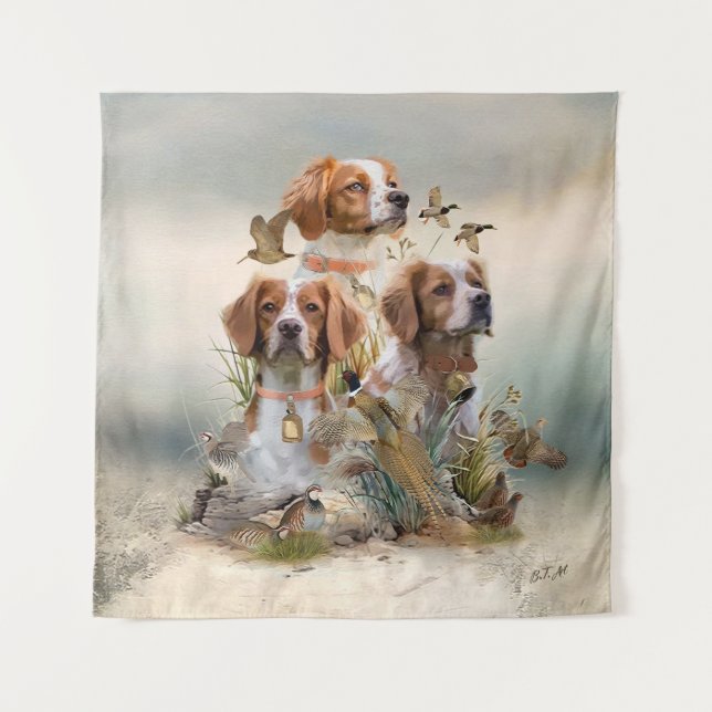 Tapete De Parede Brittany Spaniel, Paixão por Aves (Frente)