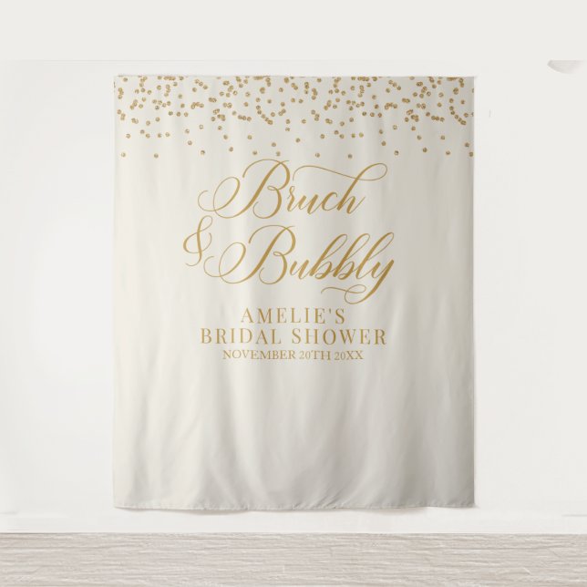 Tapete De Parede Bruch and bubbly cream glitter gold backdrop (Frente)
