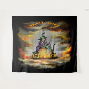 Tapete De Parede Bruxa e Gato Negro, Feliz Halloween!