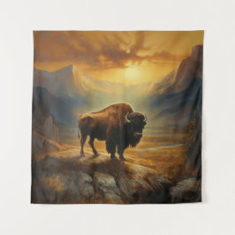 Tapete De Parede Buffalo Bison Sunset Silhouette