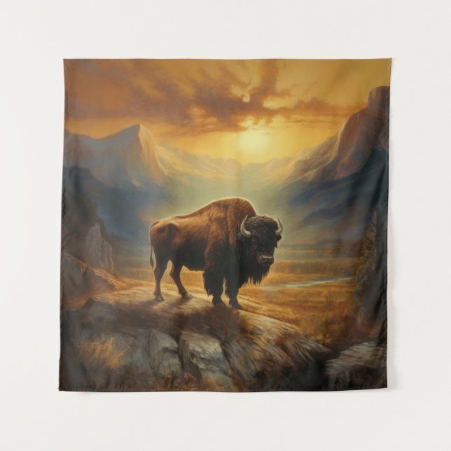Tapete De Parede Buffalo Bison Sunset Silhouette (Frente)