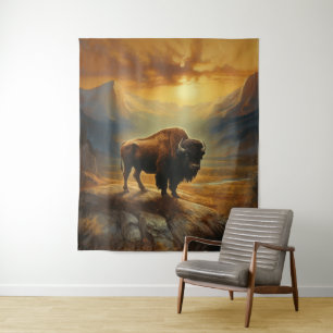 Tapete De Parede Buffalo Bison Sunset Silhouette