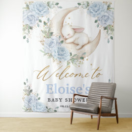 Tapete De Parede Bunny Rabbit Blue Floral Moon Baby Shower Welcome 