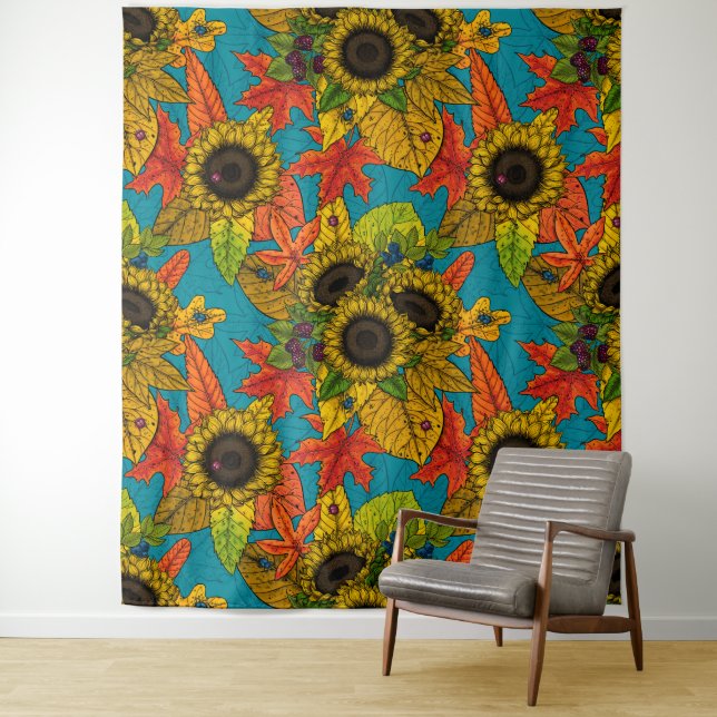 Tapete De Parede Buquê de outono em azul (In Situ)