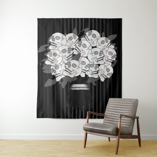 Tapete De Parede Buquê de Rosas Caveira Preto e Branco (In Situ)