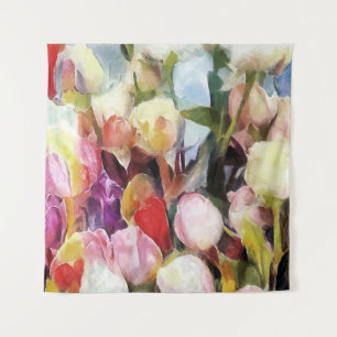 Tapete De Parede Buquê de Tulipas Modernas Rosas: Pintura Abstrata