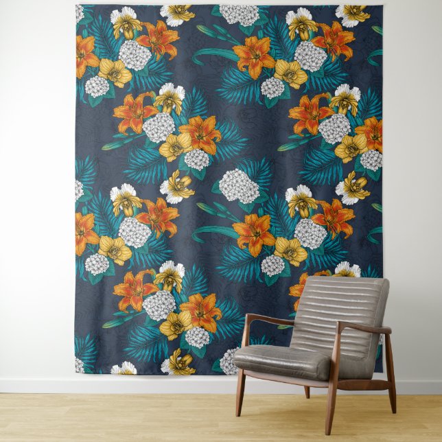 Tapete De Parede Buquê tropical em azul (In Situ)