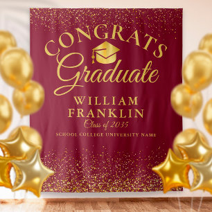 Tapete De Parede Burgundy And Gold Modern Graduation Photo Backdrop