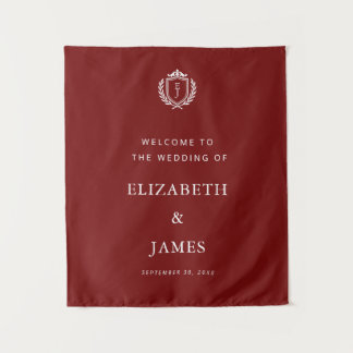 Tapete De Parede Burgundy Crest Wedding Welcome, Custom Initials