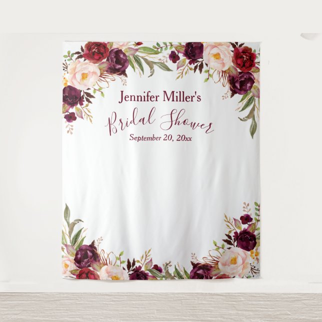 Tapete De Parede Burgundy Floral Custom Photo Booth (Frente)