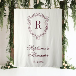 Tapete De Parede Burgundy & Ivory Monogram Crest Old Money Wedding