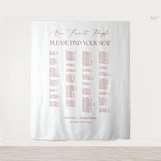 Tapete De Parede Burgundy Wedding Seating Chart  Fabric (Frente)