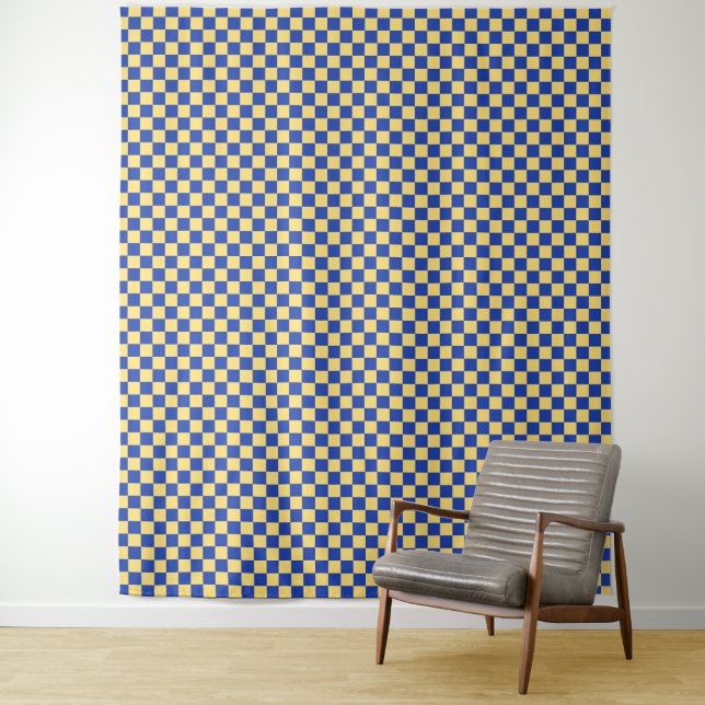 Tapete De Parede Butter yellow and blue checkered board pattern (In Situ)