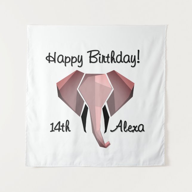 Tapete De Parede Cabeça de Elefante Geométrico de Aniversário Idade (Frente)