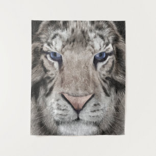 Tapete De Parede Cabeça de Tigre Branco Estética da Vida Selvagem