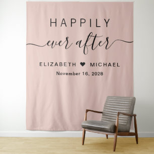 Tapete De Parede Cabina de Fotos Blush Pink Felizes para Sempre