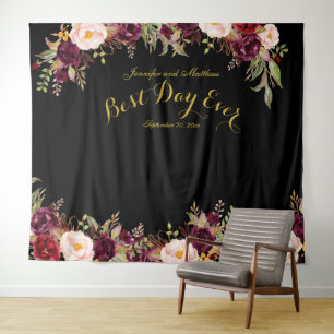 Tapete De Parede Cabine de Foto Casamento Burgundy Floral Preto Dou