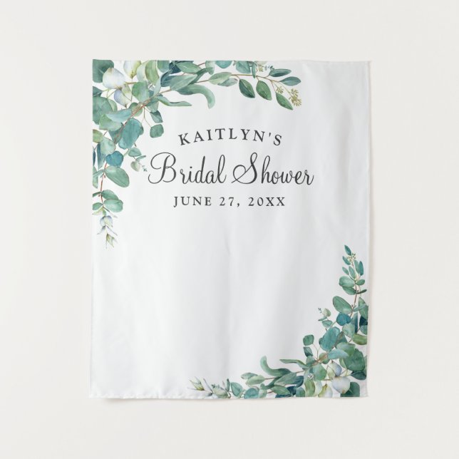 Tapete De Parede Cabine de Foto de Chá de Noiva com Eucalipto em Aq (Frente)