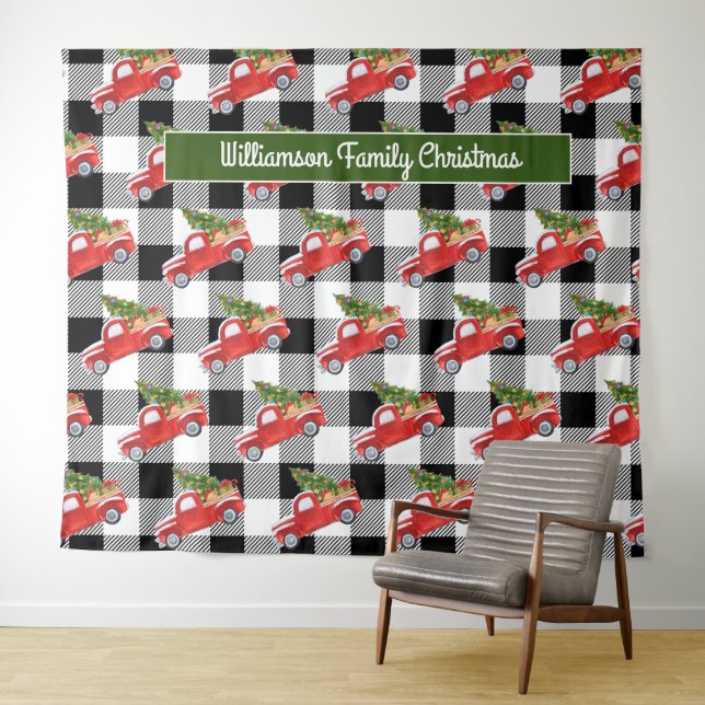 Tapete De Parede Cabine de Foto de Natal com Caminhão Vermelho e Xa (In Situ (Horizontal))