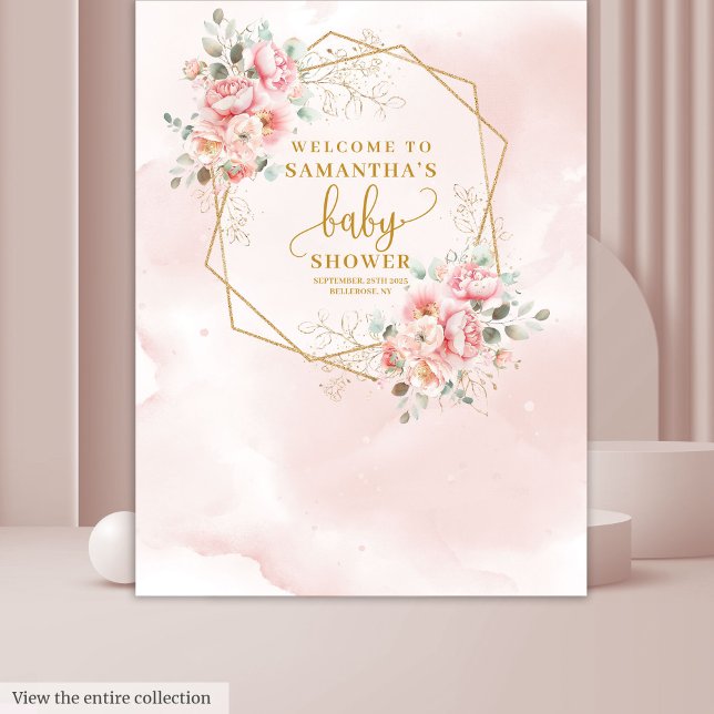 Tapete De Parede Cabine de fotos para chá de bebê com rosa sofistic (Fancy blush pink gold baby shower photo booth Tapestry)