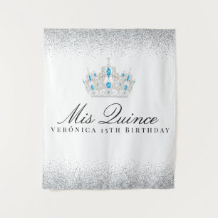 Tapete De Parede Cabine de Fotos Quinceanera Prata e Azul