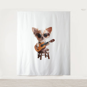 Tapete De Parede Cachorro Chihuahua fofo tocando guitarra clássica