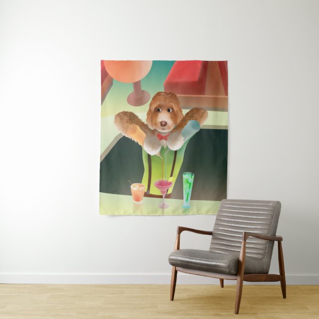 Tapete De Parede Cachorro de Bartending no Bar Retroativo (In Situ)