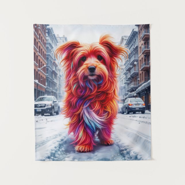 Tapete De Parede Cachorro sem-teto em neve fria e noite urbana (Frente)