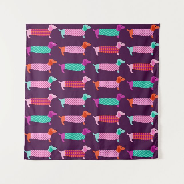 Tapete De Parede Cães Dachshund: Padrão Cuto Sem Costura. (Frente)