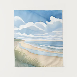 Tapete De Parede Caminhada na Praia Aquarela do Oceano Costeiro