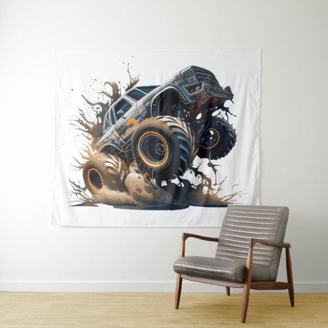 Tapete De Parede Caminhão Monstro Maciço em Ação (In Situ (Horizontal))