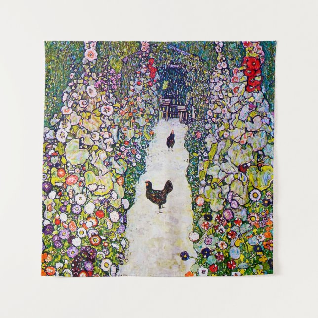Tapete De Parede Caminho do Jardim com Galinhas, Gustav Klimt (Frente)